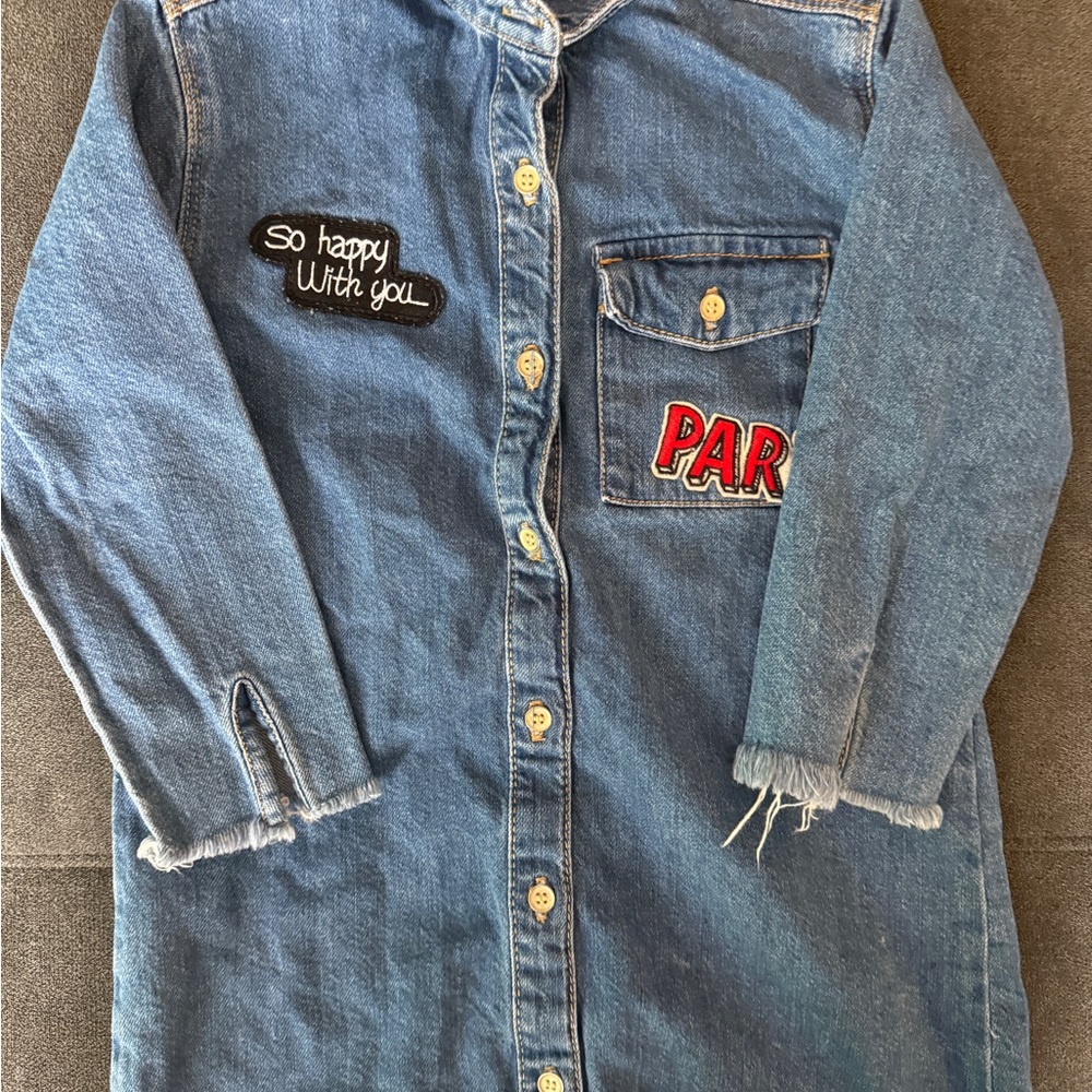Zara Blue Denim Kids Dress with Patches